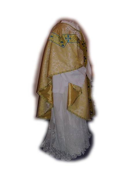 Marian Vestment Set in Gold Church Fabric, with replica Antique Emblem